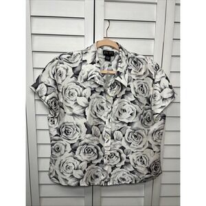 R2R Vintage 100% Silk Floral Short Sleeve Button Down Top Size Large